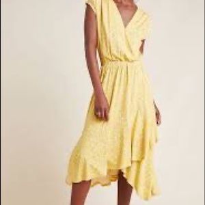 ANTHROPOLOGIE MAEVE Fete Yellow Handkerchief Midi Dress Size Medium